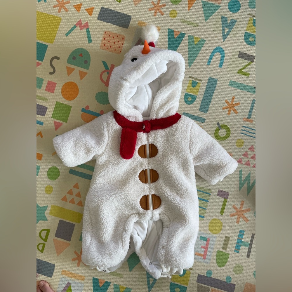 Baby snowman fleece winter onesie for 0-3m